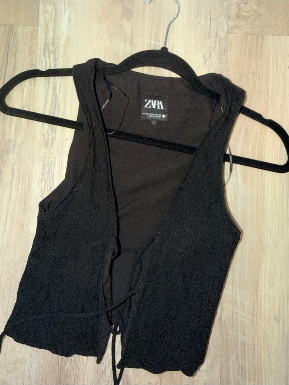 ZARA Black Tie-Front TEXTURED CROP VEST xs - Picture 4 of 4